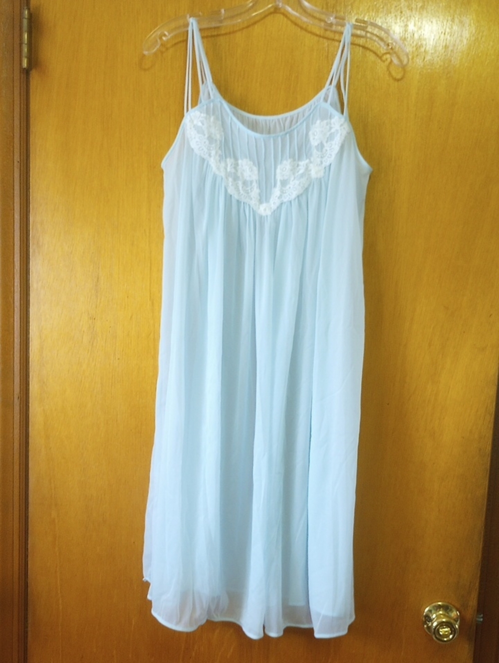Sheer Pastel Blue Vintage Feminine Summer Nightgown w/ White Lace, Medium?